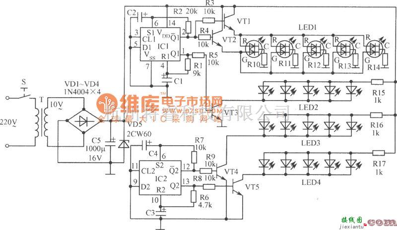 LED电路中的电子盆景电路图  第1张