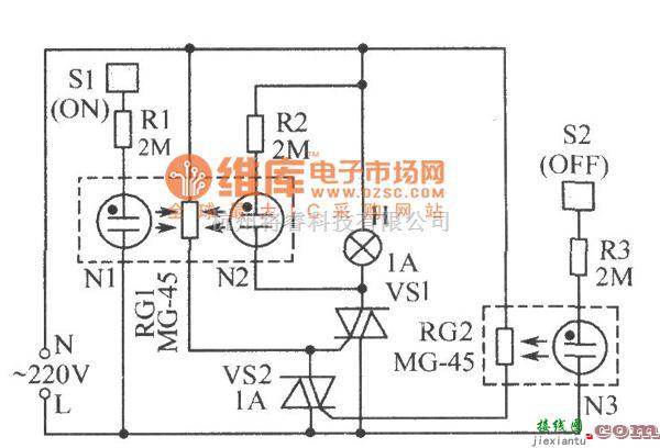 光电耦合器中的电灯触摸开关电路图  第1张