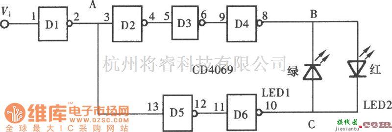 专用测量/显示电路中的发光型逻辑笔电路图  第1张