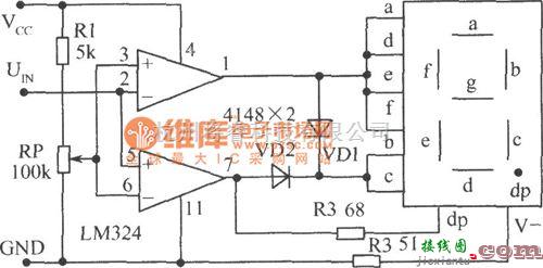 LED电路中的使用电压比较器LM324组成的电平测试电路图  第1张