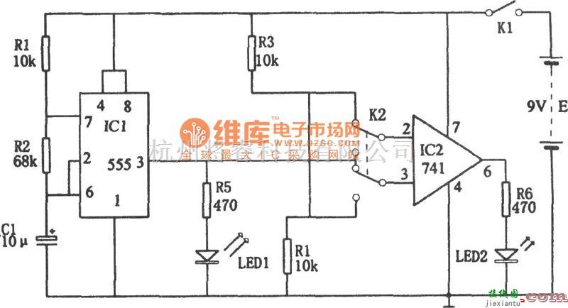 专用测量/显示电路中的555和741运放好坏鉴别器电路图  第1张