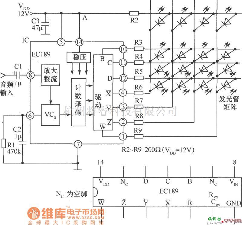 LED电路中的ECl89的内电路框图及典型应用电路图  第1张