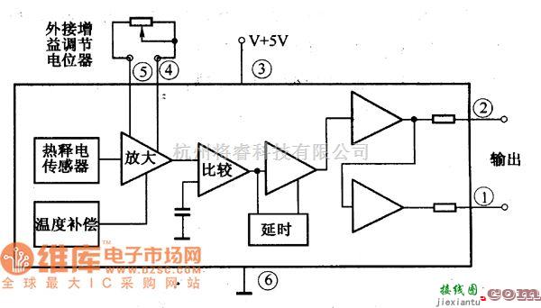 红外线热释遥控中的HN911型热释电红外探头模块内部电路框电路图  第1张