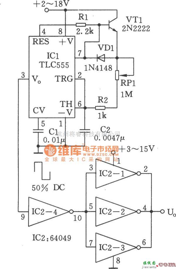 脉冲信号产生器中的50％占空比的振荡器电路图  第1张