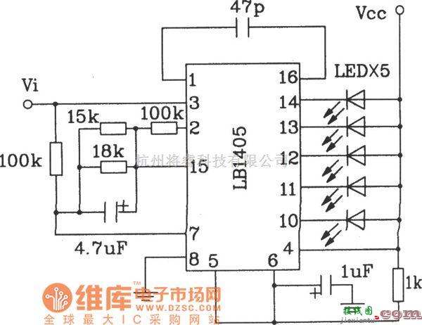 LED电路中的LB140五位LED电平指示驱动集成电路典型应用电路图  第1张