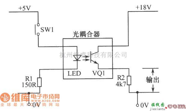 LED电路中的基本的光电耦合器电路图  第1张