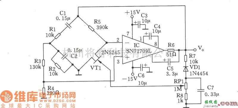 文氏信号产生中的文氏桥式正弦波发生器二电路图  第1张