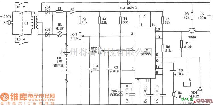 自动控制中的发电机启动蓄电池的全自动监控电路图  第1张