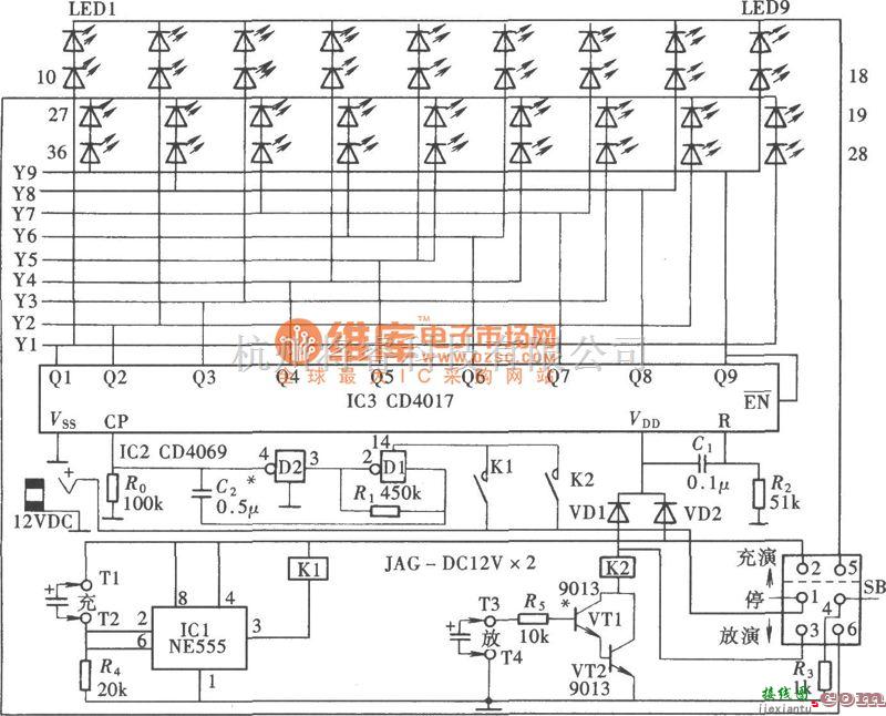 专用测量/显示电路中的电容充放电演示仪电路图  第1张