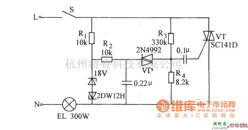 晶闸管控制中的延长白炽灯的双向晶闸管寿命电路图  第1张