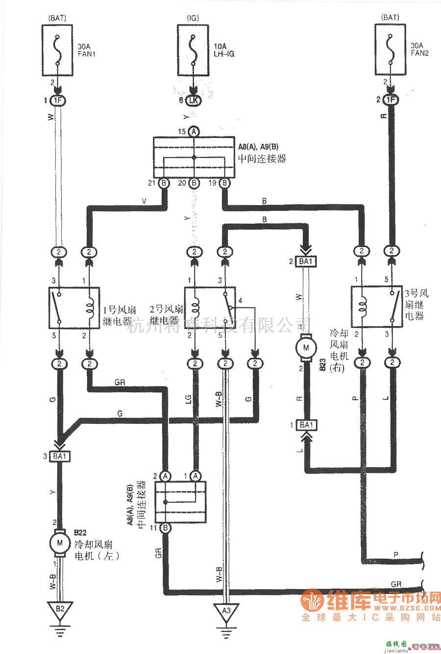 一汽中的一汽丰田锐志冷却风扇电路图  第1张