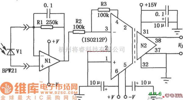 基础电路中的光电二极管隔离放大电路图  第1张