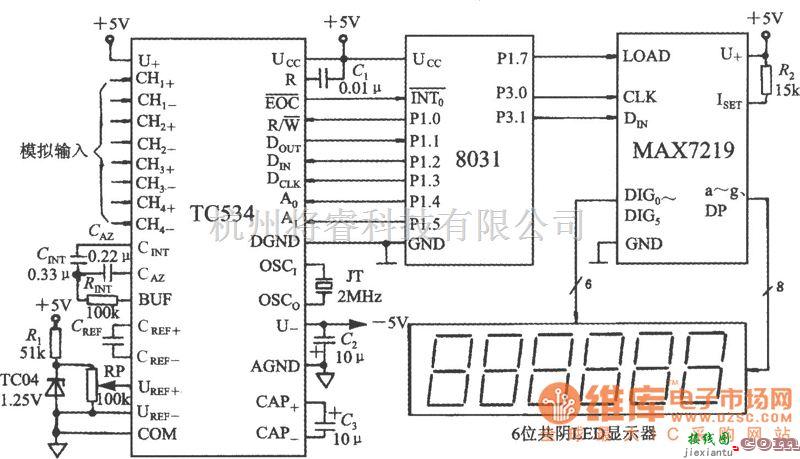 传感器单片系统应用方案中的由可编程数据采集系统TC534构成的四通道数据采集系统电路图  第1张