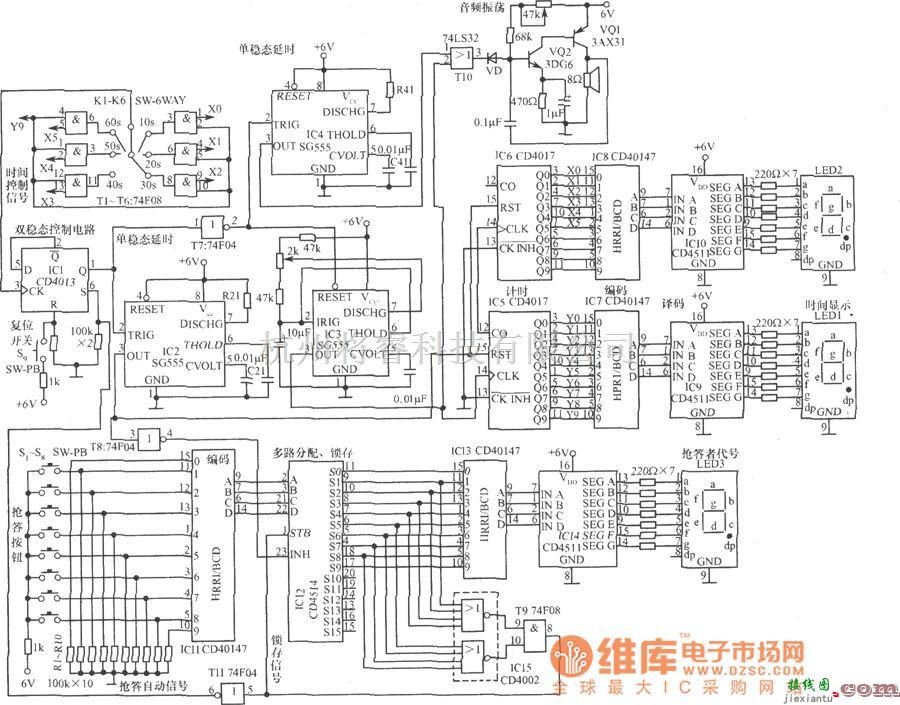 LED电路中的计时抢答器电路图  第1张