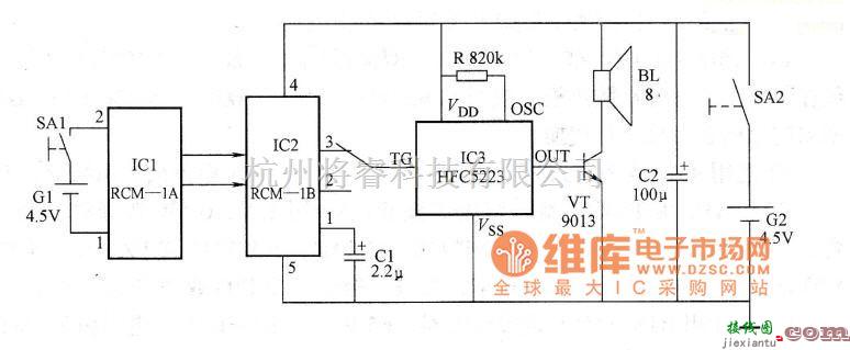 遥控电路（综合)中的无线电遥控语音门铃电路原理图  第1张