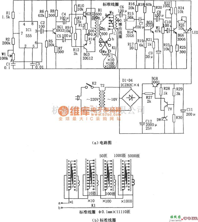 专用测量/显示电路中的简易线圈匝数测量仪电路图  第1张