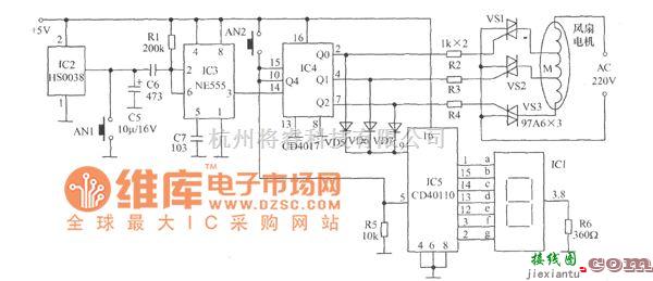 LED电路中的数码显示遥控电风扇电路图  第1张