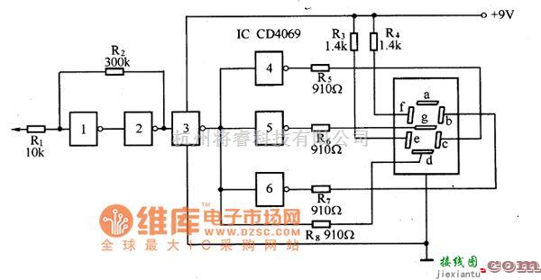 数字电路中的有显示功能的逻辑探头电路图  第1张