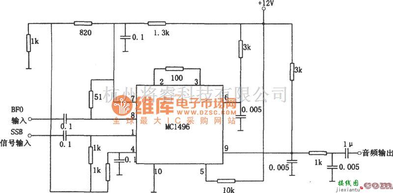 专用测量/显示电路中的MC1496构成的乘法检波器电路图  第1张