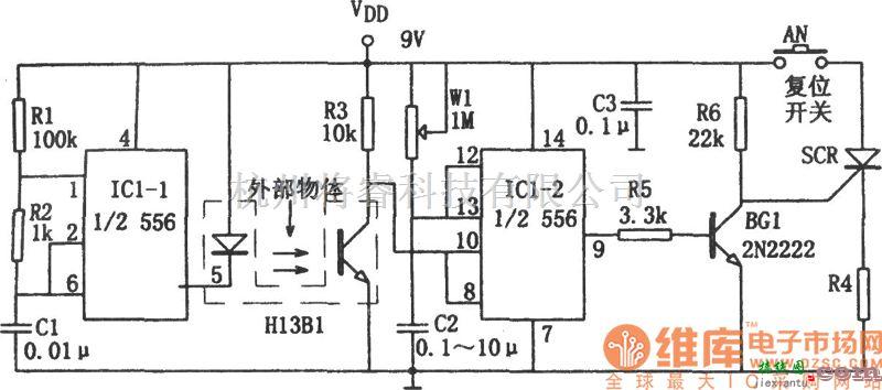 专用测量/显示电路中的556构成的光电子脉冲遗漏检测器电路图  第1张