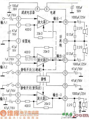 电子管功放中的三路音频功放ICTA18H电路图  第1张