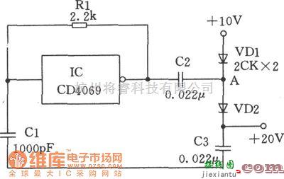 电源电路中的反相器构成的简易倍压电路图  第1张