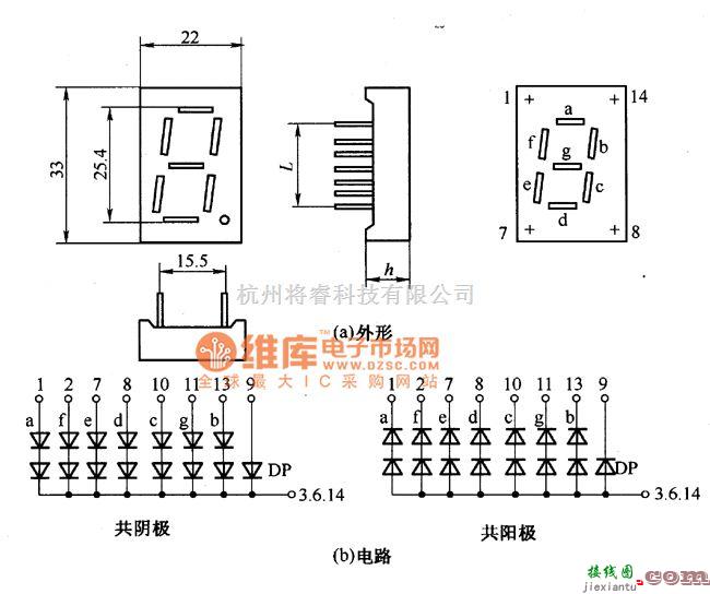 模拟电路中的BSR(G)系列单位数码显示器外形及电路图  第1张