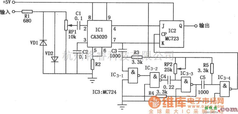 专用测量/显示电路中的CA3020、MC723组成的频移解调器电路图  第1张