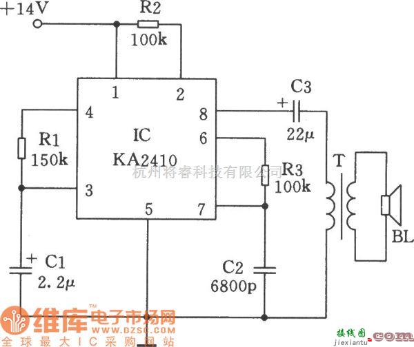 多谐振荡产生中的用电话机振铃IC作模拟声效发生器电路图  第1张