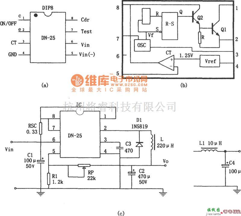 开关稳压电源中的单片式开关稳压器DN-25构成的开关稳压电源电路图  第1张