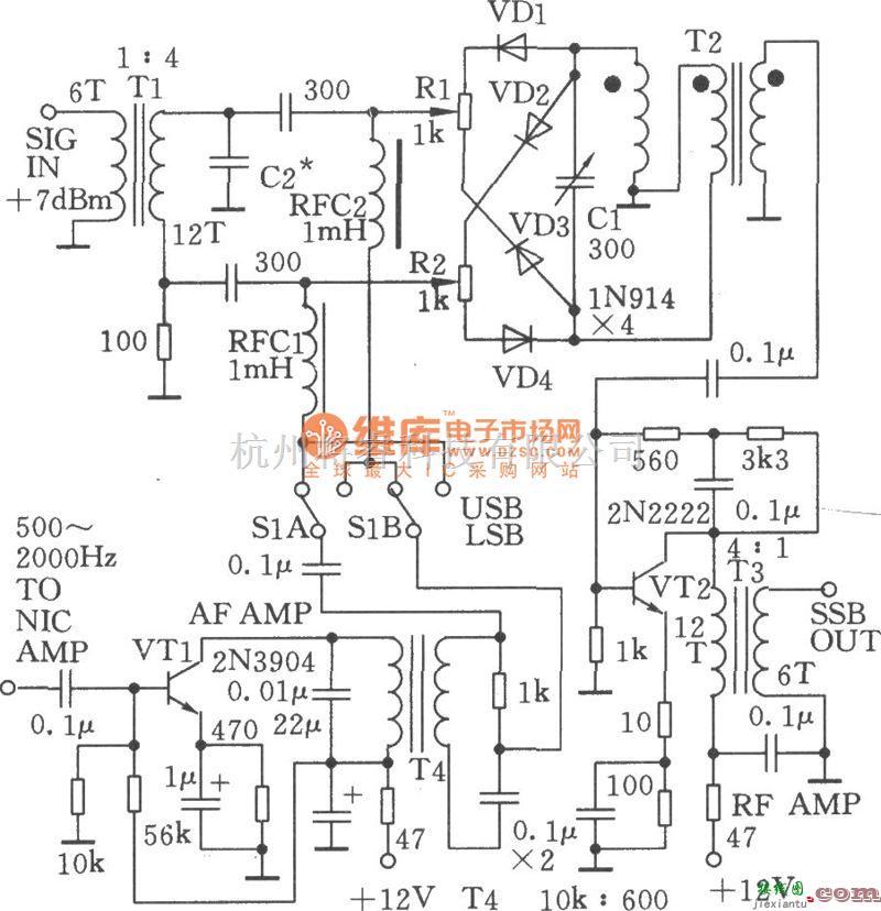 宽带信号产生中的用移相法产生SSB信号电路图  第1张