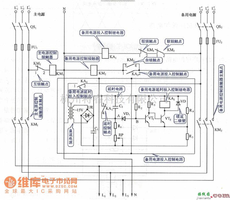 电源电路中的双路三相电源自投电路图  第1张