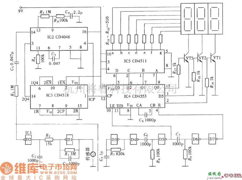 专用测量/显示电路中的快速心率测量计电路图  第1张