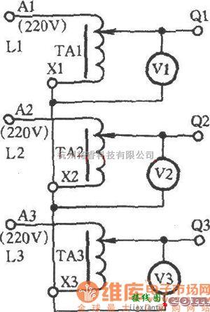 专用测量/显示电路中的三只调压器星形接线获得0～433V电压电路图  第1张