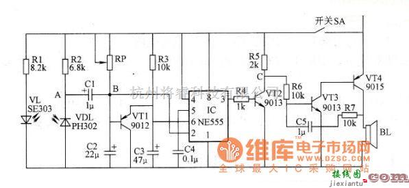 报警控制中的小麦播种机颗粒堵塞报警器电路原理图  第1张