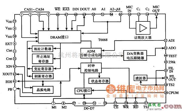 语音电路中的T6668语音处理集成电路图  第1张