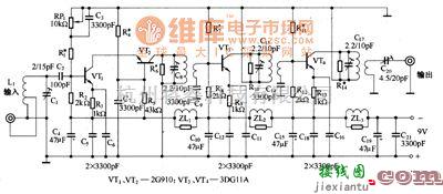 增益可调放大中的电视天线放大器电路图  第1张