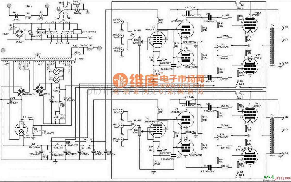 电子管功放中的6V6胆机电路图  第1张