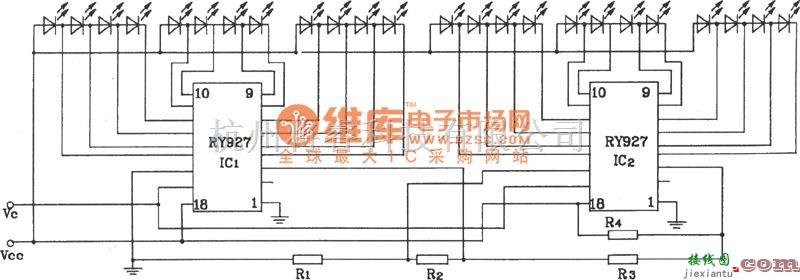 LED电路中的两只RY927联级应用电路图  第1张