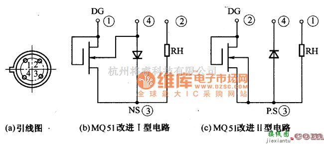 保护电路中的MQ5l改进型氢敏元件电极引出线电路图  第1张