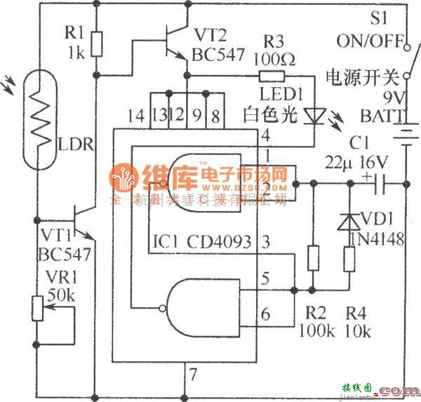 光敏电阻中的停电照明灯电路图  第1张