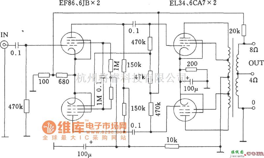 电子管功放中的电子管QUADll功放电路图  第1张