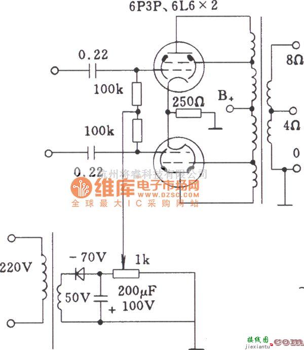 电子管功放中的电子管固定栅负压方式功放电路图  第1张