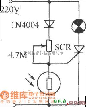 光敏电阻中的简易的光控开关电路图  第1张