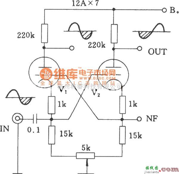 电子管功放中的电子管差分式倒相电路图  第2张