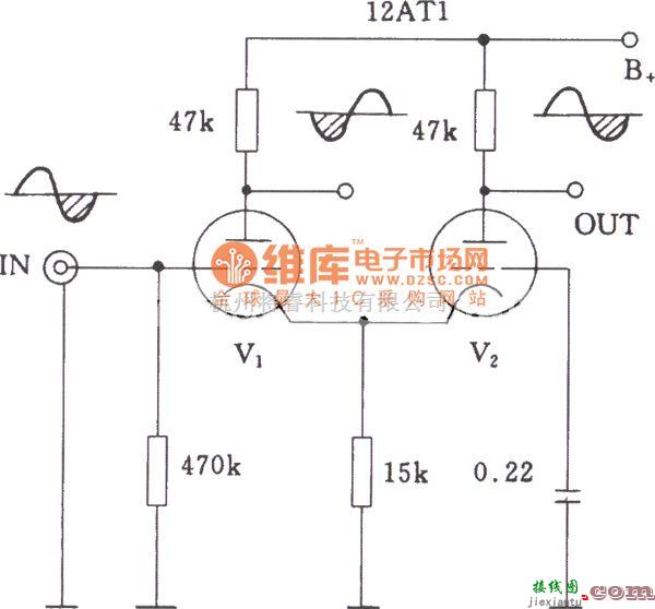 电子管功放中的电子管差分式倒相电路图  第1张