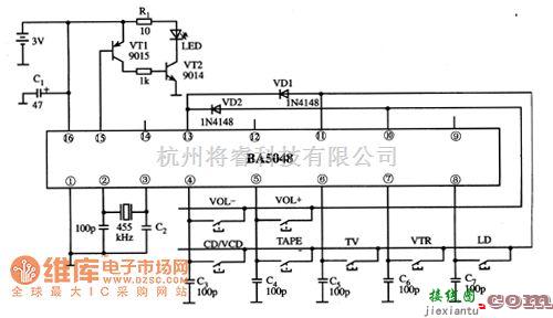 红外线热释遥控中的BA5048红外发射编码集成电路图  第3张