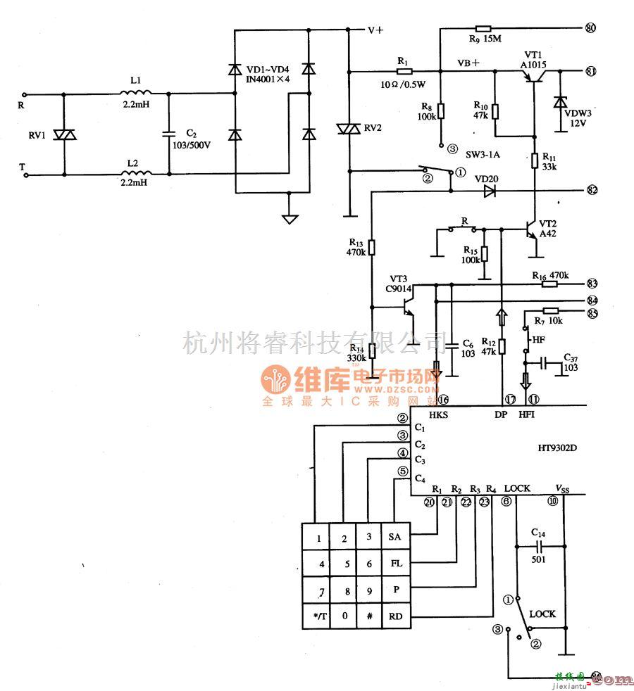 无线发射中的HT9302D集成电路的典型应用电路图（一）  第1张