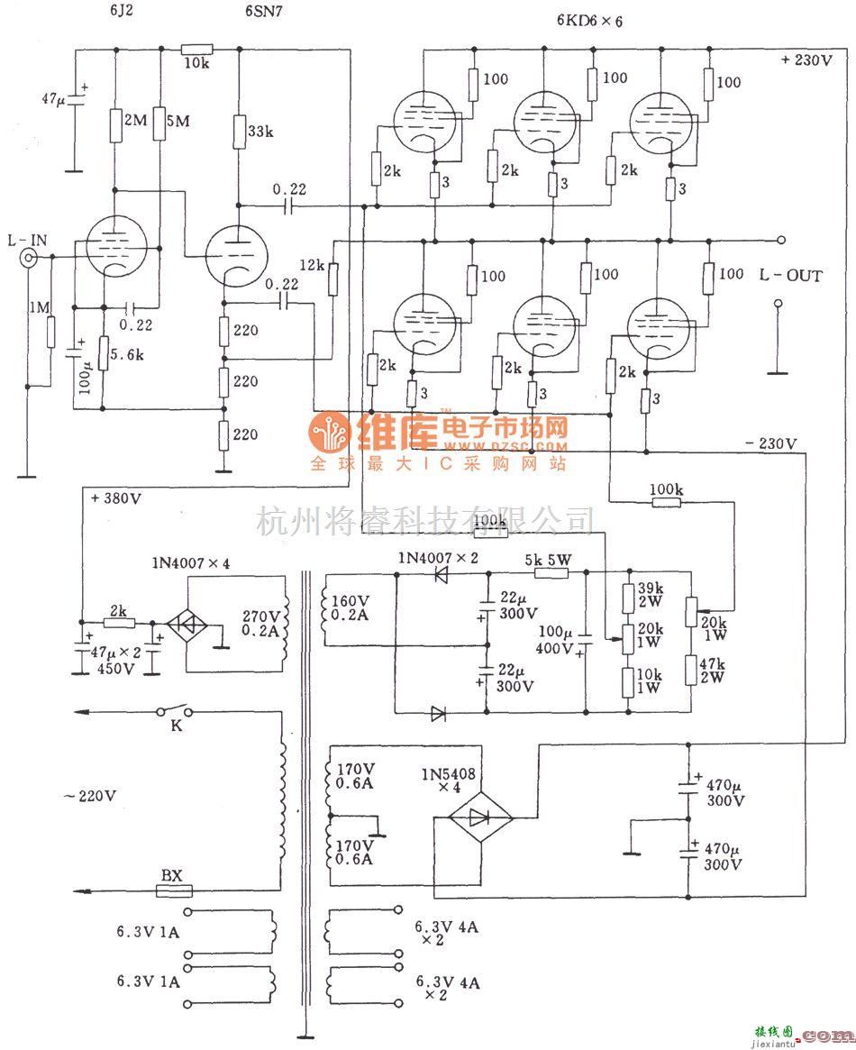 电子管功放中的普通功率电子管改三极管接法的0TL功放电路图  第1张