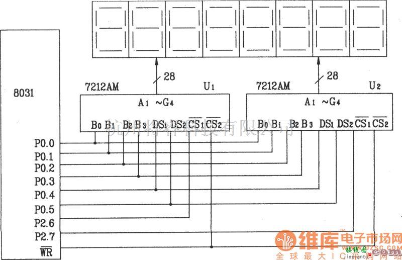 LED电路中的ICM7212AM 4位并行显示/译码/驱动器(硬件译码)构成的8位静态LED显示器电路图  第1张